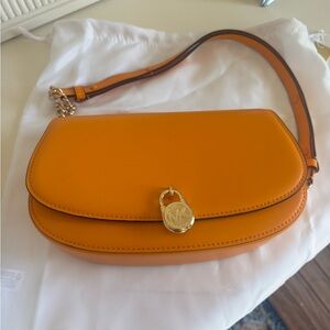 Michael Kors Tangerine Leather Shoulder Bag with Gold-Tone MK Charm